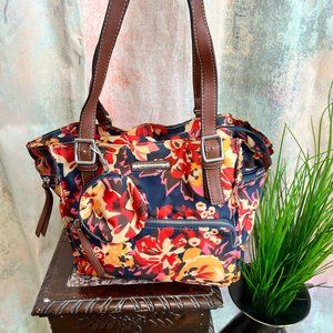 📌Franco Sarto Floral Colorful Tote Bag with Adjustable Stripes